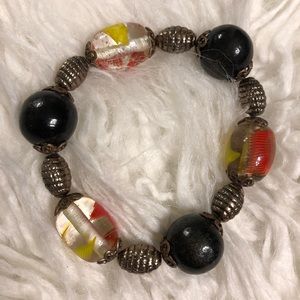 Stretch(M)artisan Bracelet & Earrings set w/ Wood/Copper/Glass beads (C3C)!